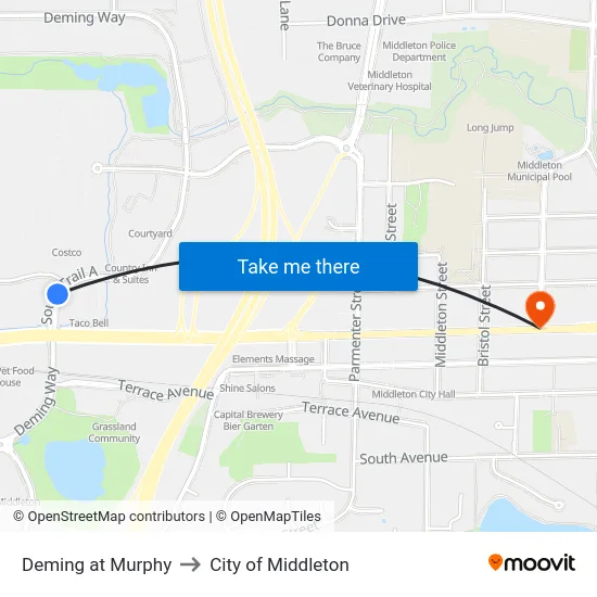 Deming at Murphy to City of Middleton map