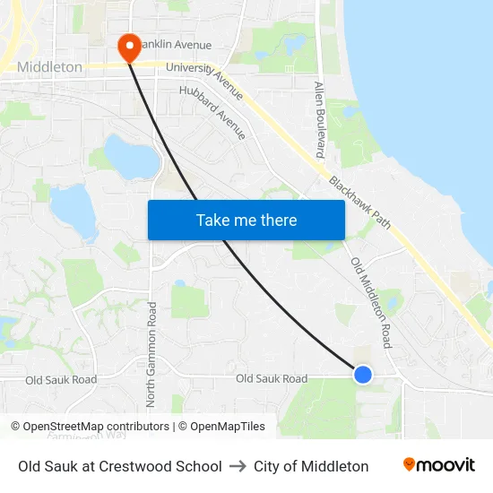Old Sauk at Crestwood School to City of Middleton map