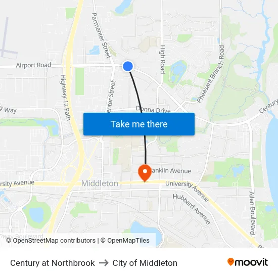 Century at Northbrook to City of Middleton map