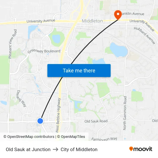 Old Sauk at Junction to City of Middleton map