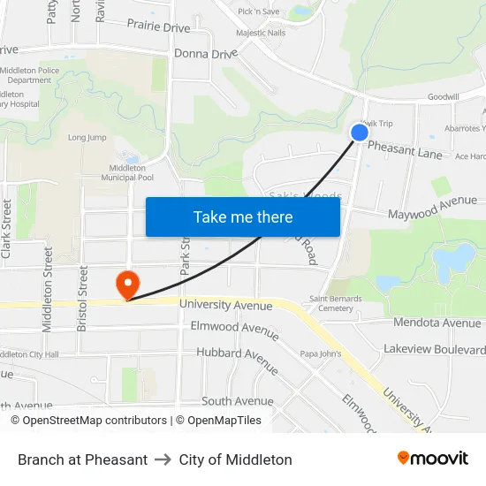 Branch at Pheasant to City of Middleton map