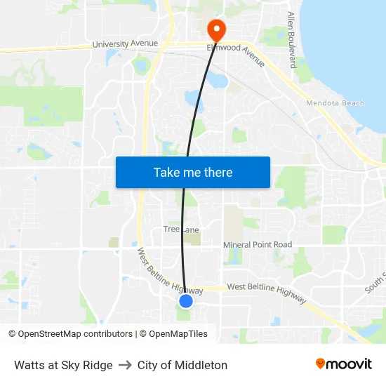 Watts at Sky Ridge to City of Middleton map
