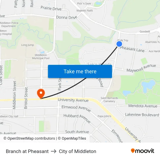 Branch at Pheasant to City of Middleton map