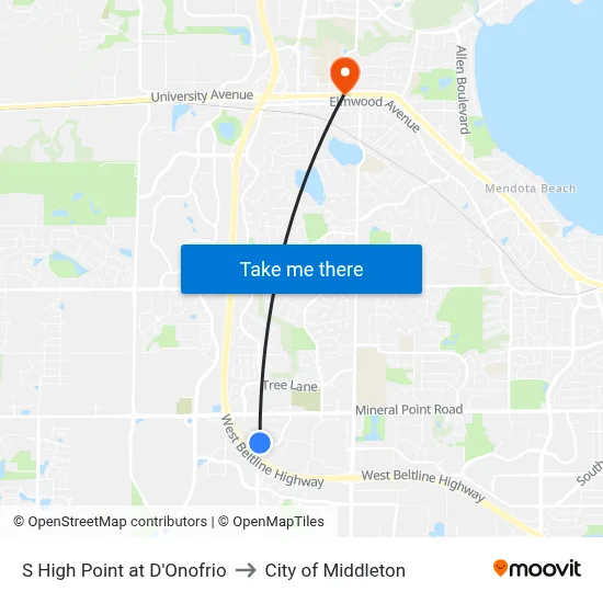 S High Point at D'Onofrio to City of Middleton map