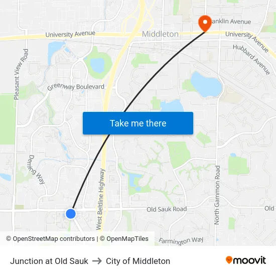 Junction at Old Sauk to City of Middleton map