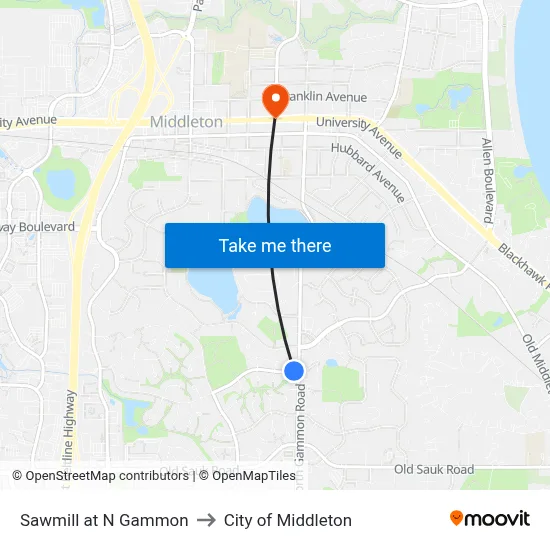 Sawmill at N Gammon to City of Middleton map
