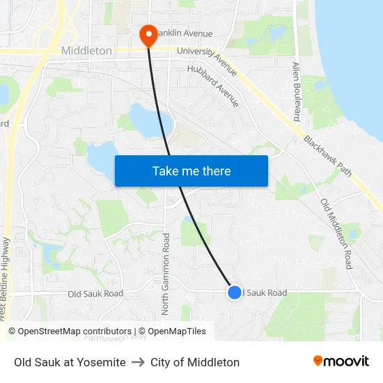 Old Sauk at Yosemite to City of Middleton map
