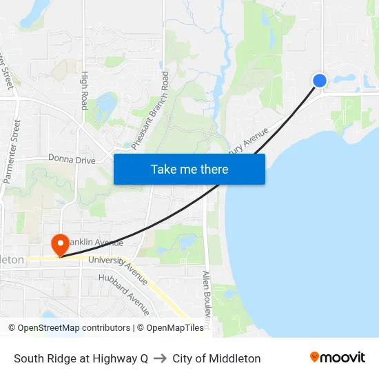 South Ridge at Highway Q to City of Middleton map