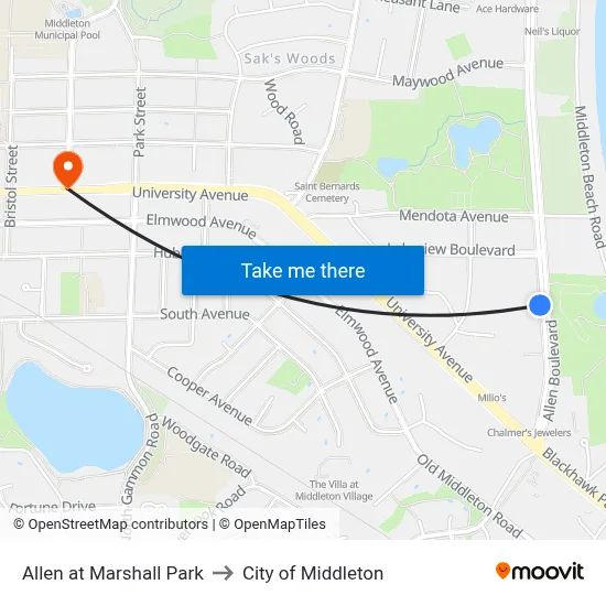 Allen at Marshall Park to City of Middleton map