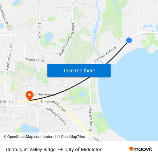 Century at Valley Ridge to City of Middleton map