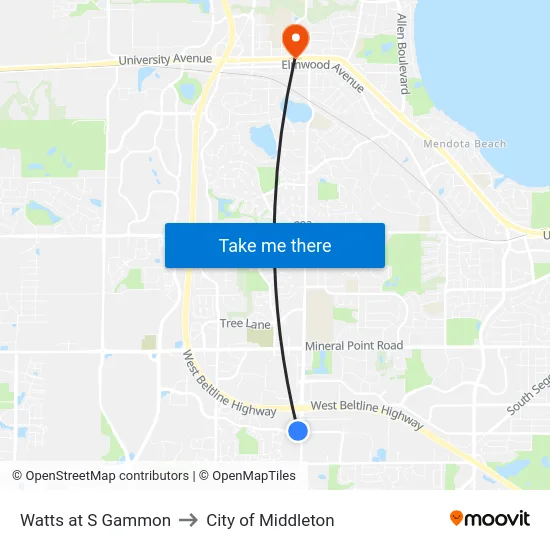 Watts at S Gammon to City of Middleton map