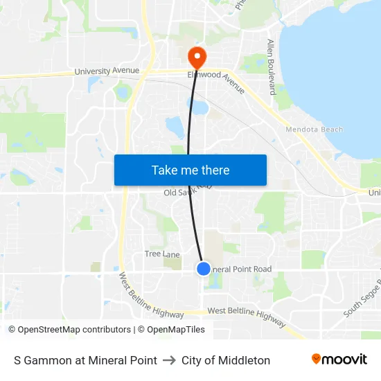 S Gammon at Mineral Point to City of Middleton map