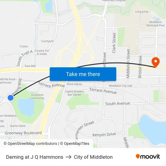 Deming at J Q Hammons to City of Middleton map
