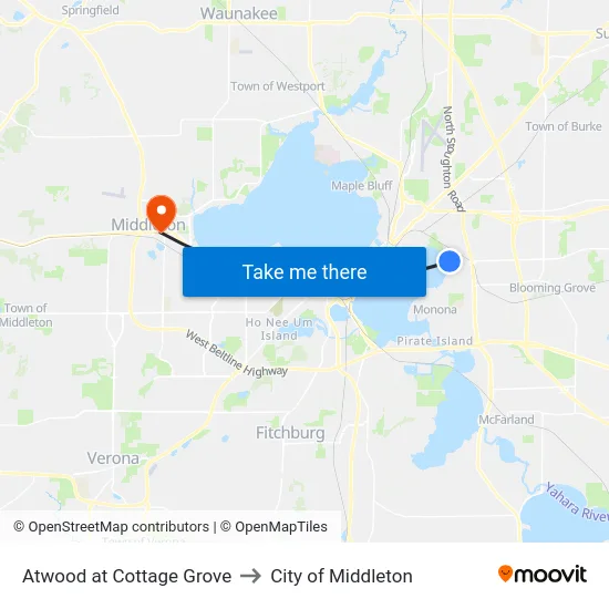Atwood at Cottage Grove to City of Middleton map