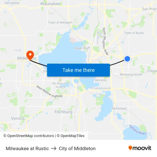 Milwaukee at Rustic to City of Middleton map