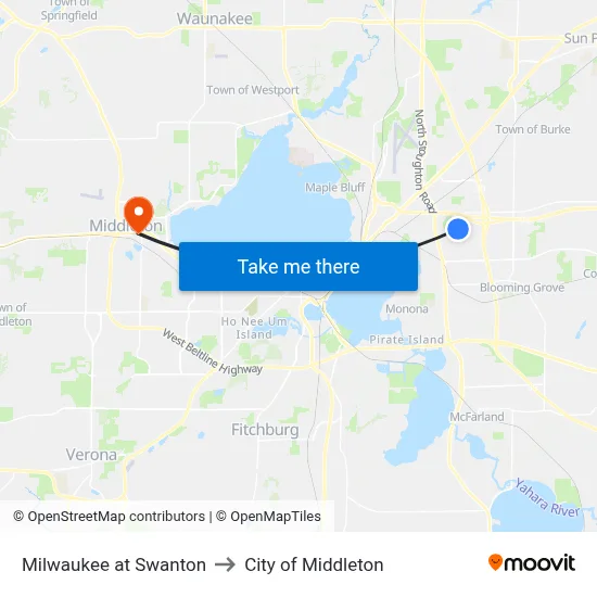 Milwaukee at Swanton to City of Middleton map