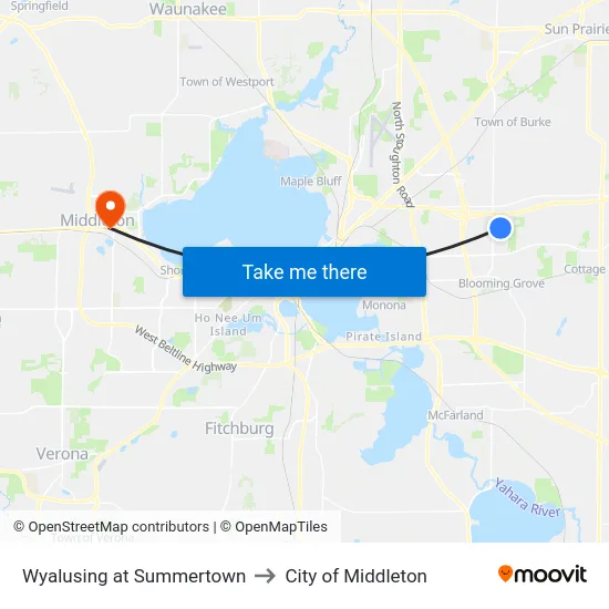 Wyalusing at Summertown to City of Middleton map