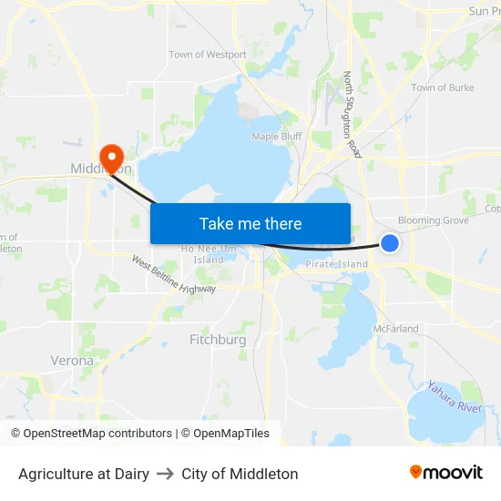Agriculture at Dairy to City of Middleton map