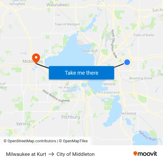 Milwaukee at Kurt to City of Middleton map