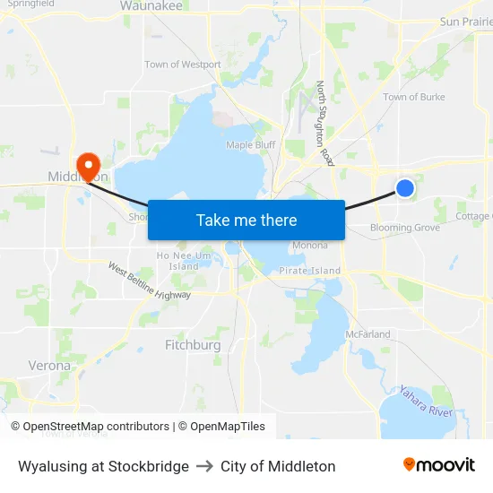 Wyalusing at Stockbridge to City of Middleton map