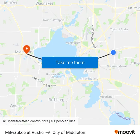Milwaukee at Rustic to City of Middleton map