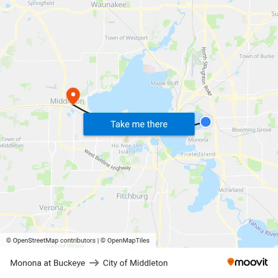 Monona at Buckeye to City of Middleton map