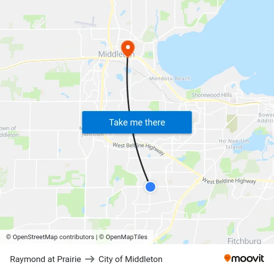 Raymond at Prairie to City of Middleton map