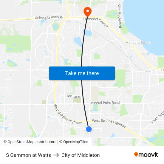 S Gammon at Watts to City of Middleton map