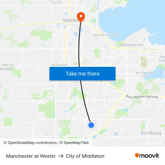 Manchester at Westin to City of Middleton map