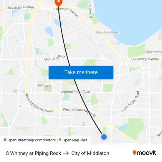 S Whitney at Piping Rock to City of Middleton map