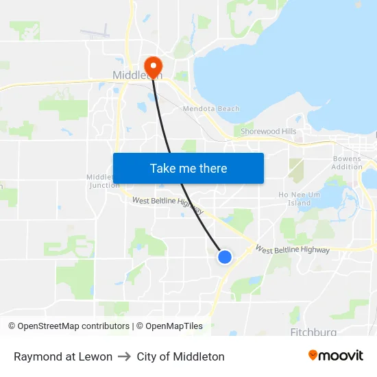 Raymond at Lewon to City of Middleton map