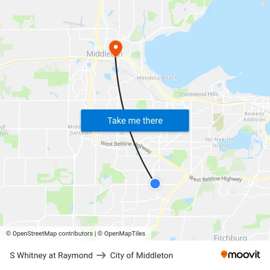 S Whitney at Raymond to City of Middleton map
