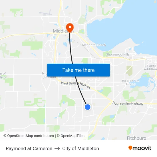 Raymond at Cameron to City of Middleton map
