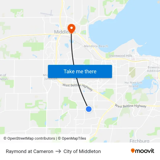 Raymond at Cameron to City of Middleton map