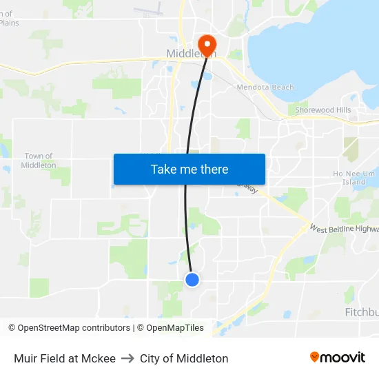 Muir Field at Mckee to City of Middleton map