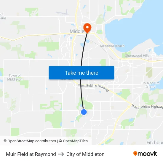 Muir Field at Raymond to City of Middleton map