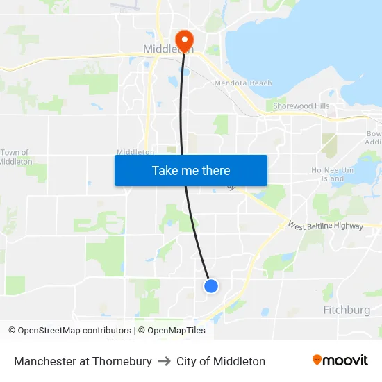 Manchester at Thornebury to City of Middleton map
