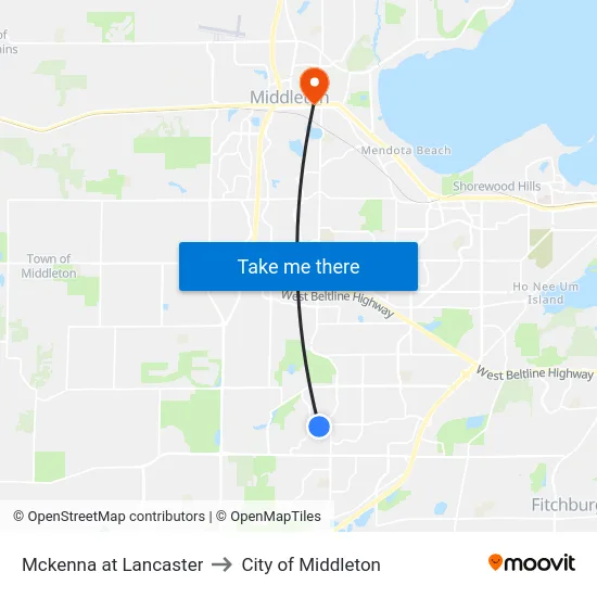 Mckenna at Lancaster to City of Middleton map