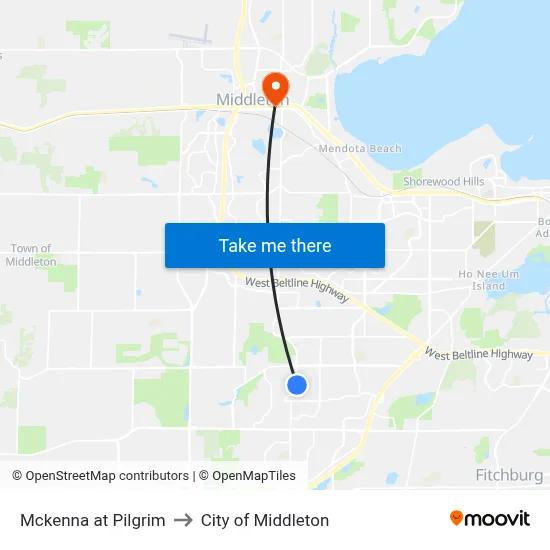 Mckenna at Pilgrim to City of Middleton map