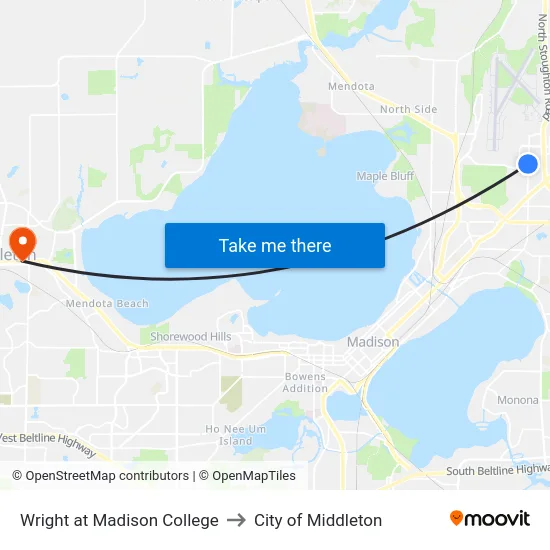 Wright at Madison College to City of Middleton map