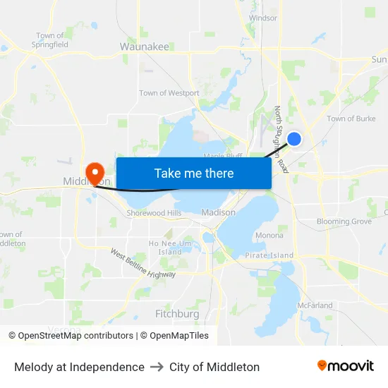 Melody at Independence to City of Middleton map