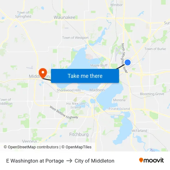 E Washington at Portage to City of Middleton map
