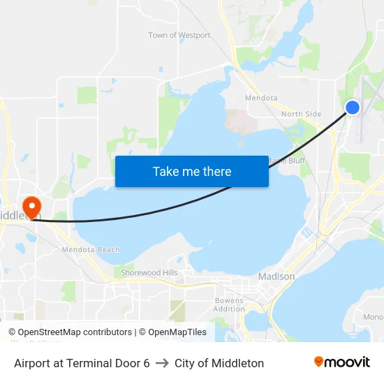 Airport at Terminal Door 6 to City of Middleton map