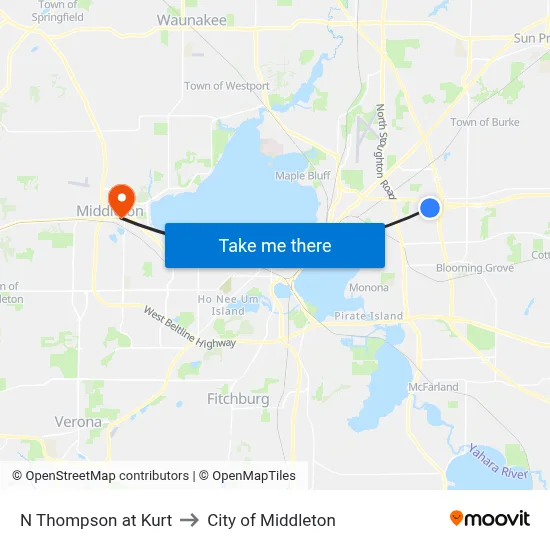 N Thompson at Kurt to City of Middleton map