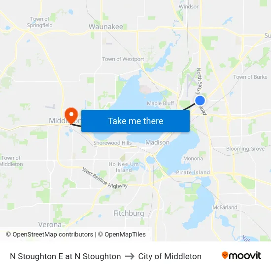 N Stoughton E at N Stoughton to City of Middleton map