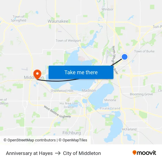 Anniversary at Hayes to City of Middleton map