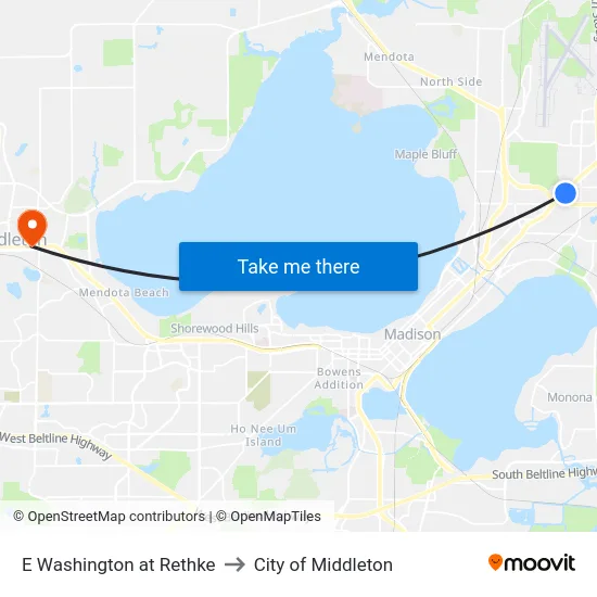 E Washington at Rethke to City of Middleton map