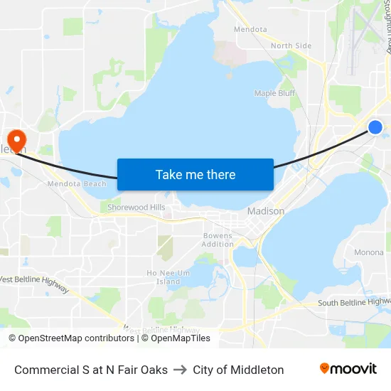 Commercial S at N Fair Oaks to City of Middleton map