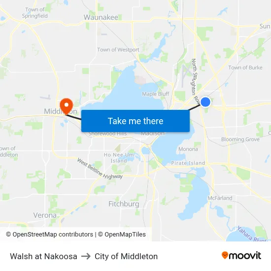 Walsh at Nakoosa to City of Middleton map