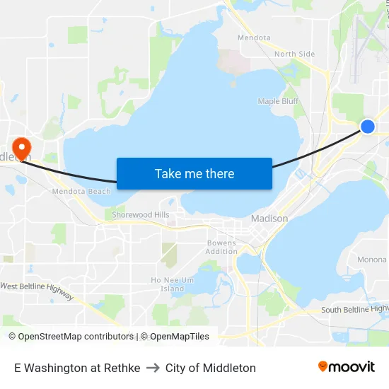 E Washington at Rethke to City of Middleton map